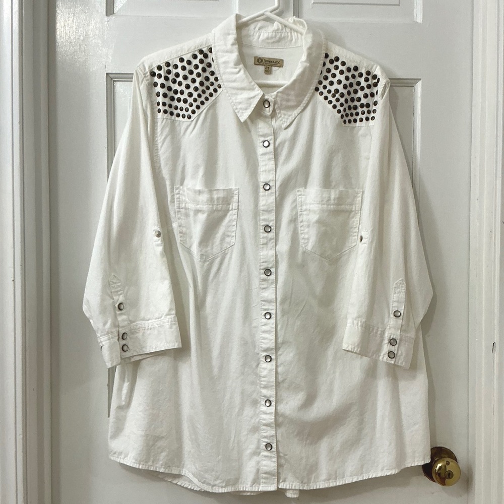 Democracy Studded Pearl Snap Western Shirt 2X 100% Cotton Coastal Cowgirl Rodeo